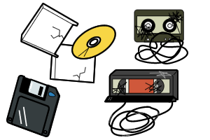 イラスト：カセット・ビデオテープ、CDなど