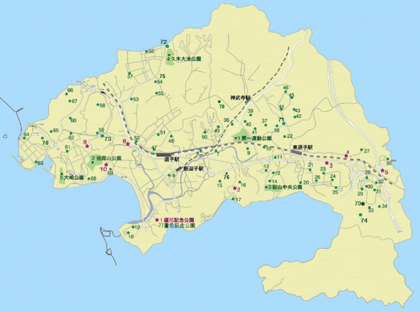 地図：逗子市公園マップ