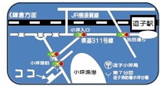 地図：小坪小学校区コミュニティーセンターへのアクセス