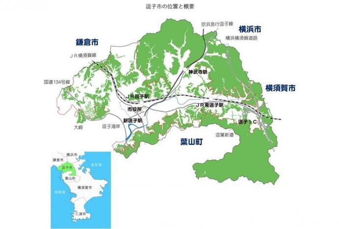 地図：逗子市の位置と概要