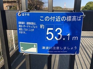 写真:避難経路にある標高表示