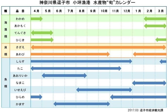 写真：神奈川県逗子市小坪漁港水産物旬カレンダー