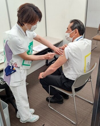 写真：新型コロナウイルスワクチン集団接種予行演習時の様子（4月20日撮影）
