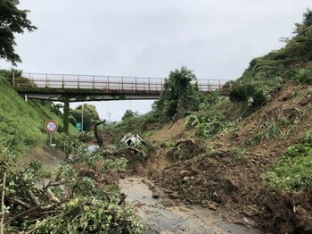 写真：逗子インターチェンジ土砂崩れ現場（7月3日撮影）