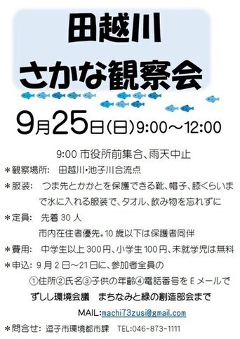 写真：田越川さかな観察会　チラシ