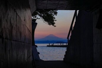 写真：海の向こうに見える富士山