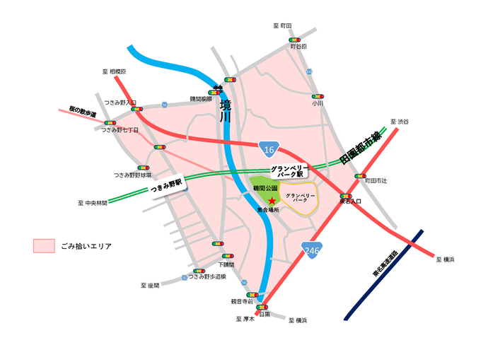 「つながる8市！海・街守るごみゼロ大作戦！」ごみ拾いエリアの地図です