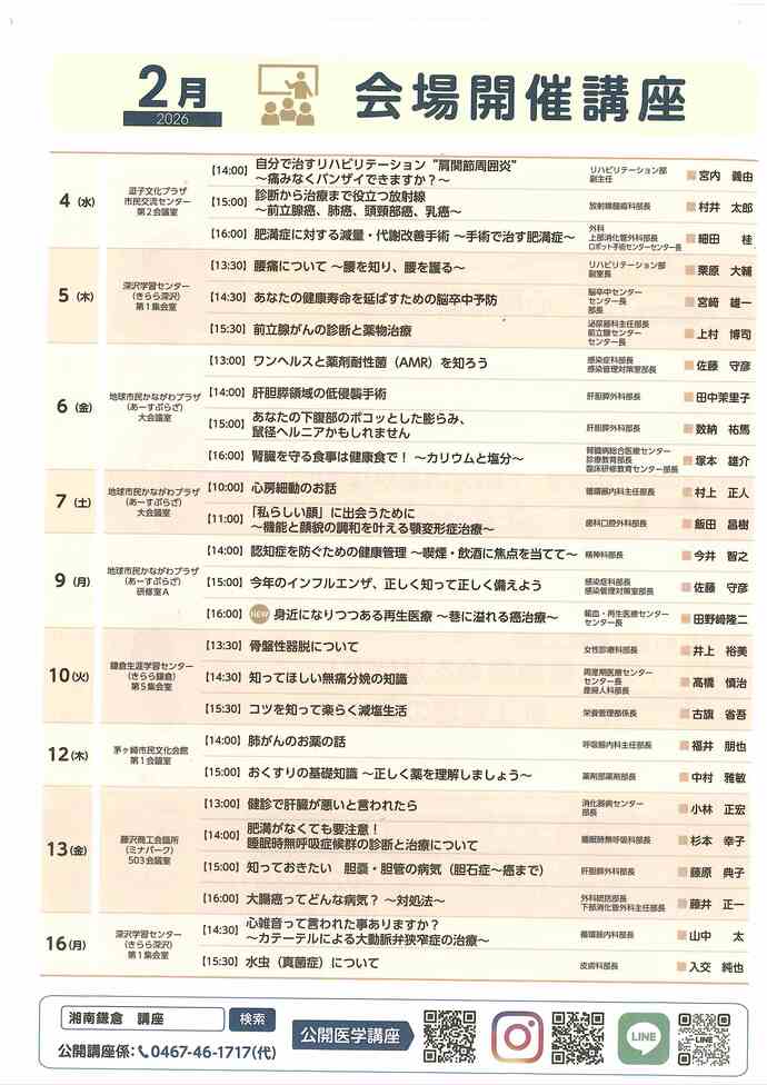 湘南鎌倉総合病院公開医学講座1月・2月